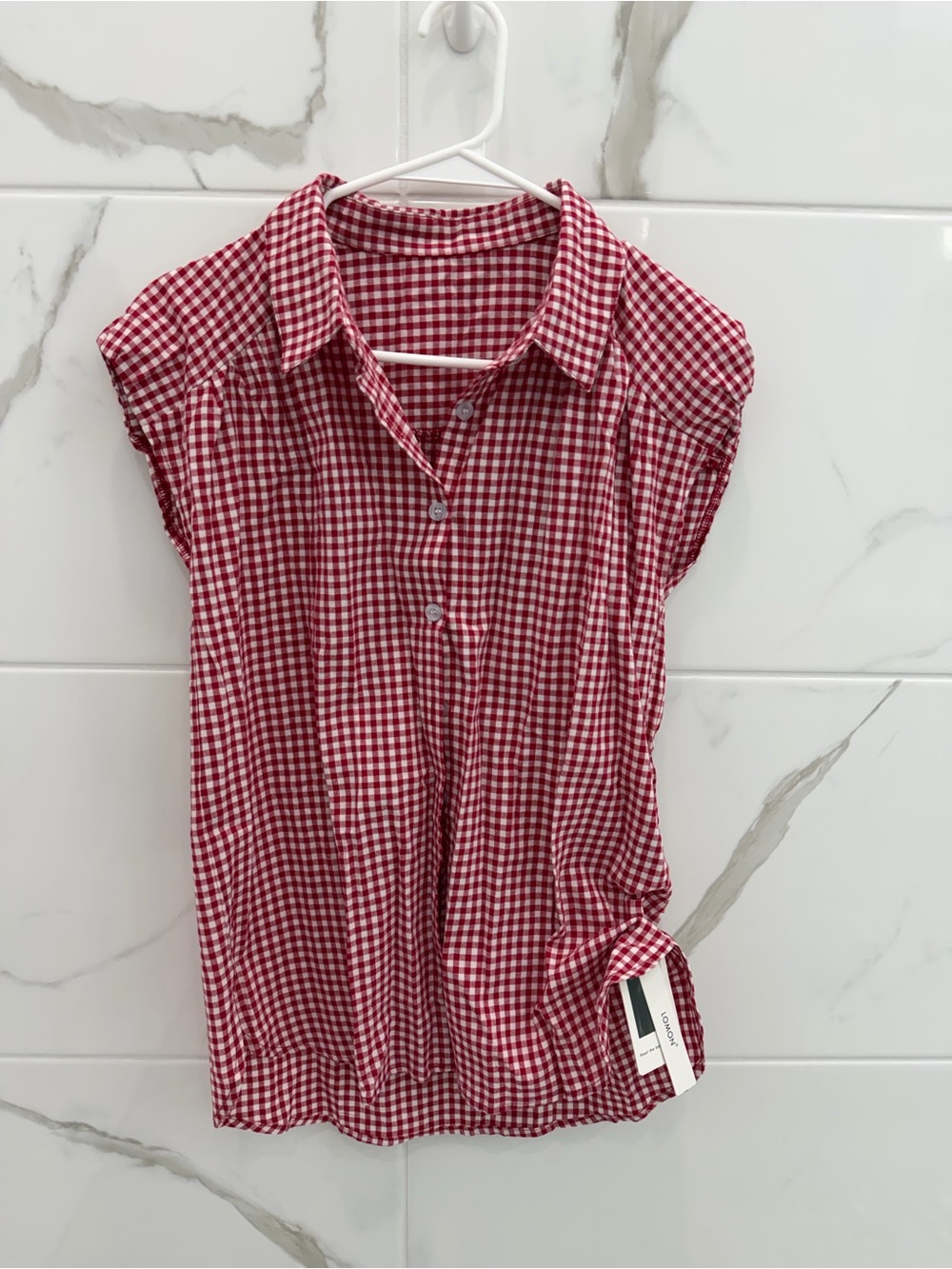 Women’s Red Gingham Button-Up Top